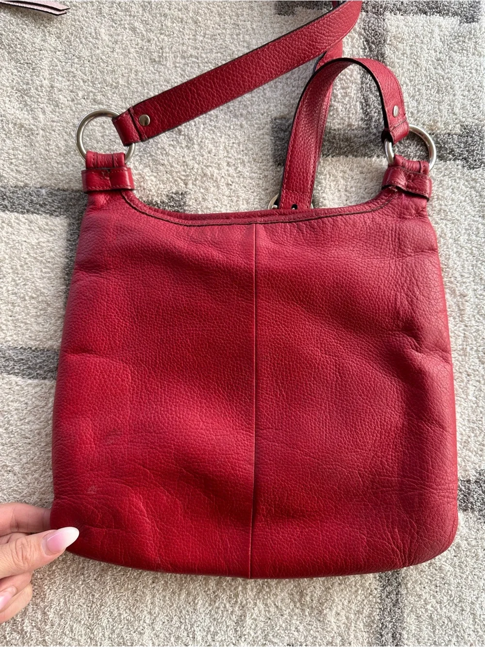Coach Red Pebbled Leather Shoulder Bag with Turnlock Pocket